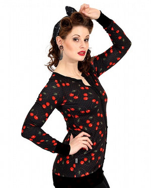 Womens Rockabilly Cherry Print Cardigan