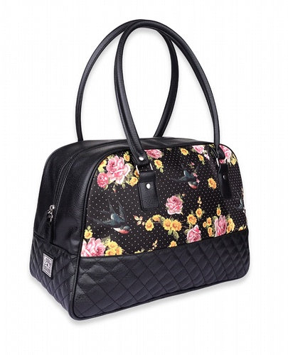 Liquorbrand Daisy Cherry Black Women's Bowler Bag Purse Quilted Faux  Leather Handbag With Adjustable Shoulder Strap: Handbags