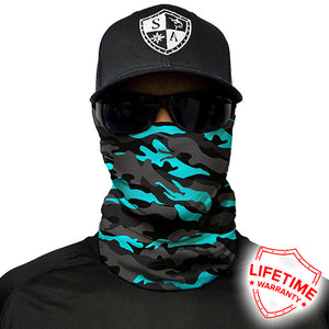 Face Shield / Tubular Bandana • Aqua Military Blackout Camo