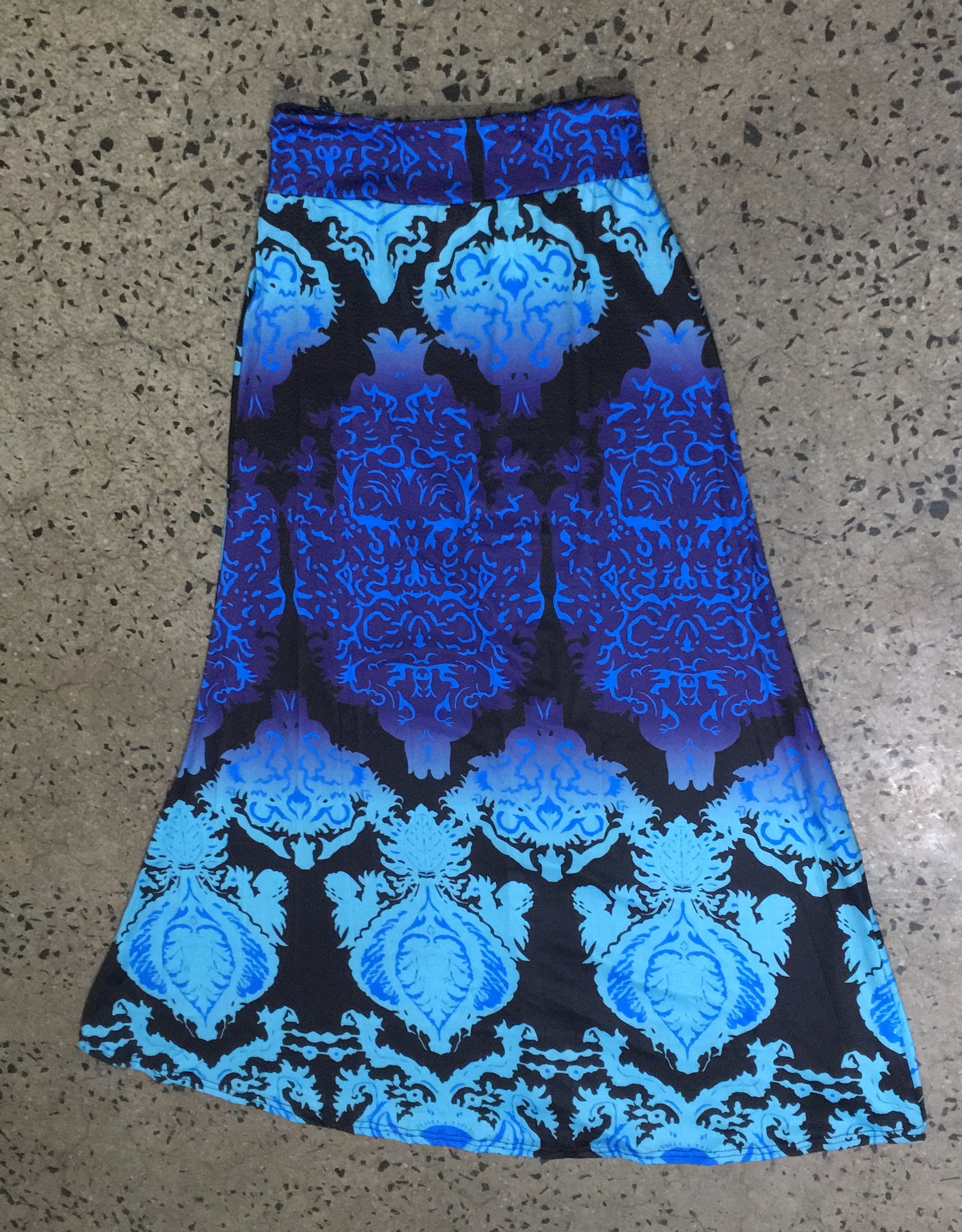 Maxi Skirt • Blue and Purple Ornate Print