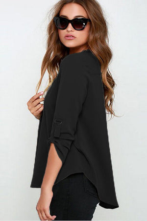 Womens V Neck Chiffon Blouse • Black