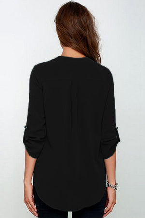 Womens V Neck Chiffon Blouse • Black