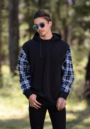 Men's Hoodies with Check Sleeve