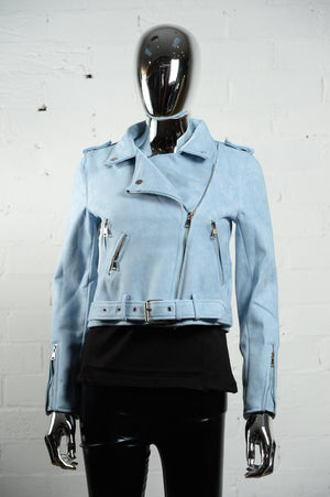 Faux Suede Biker Jacket • Light Blue