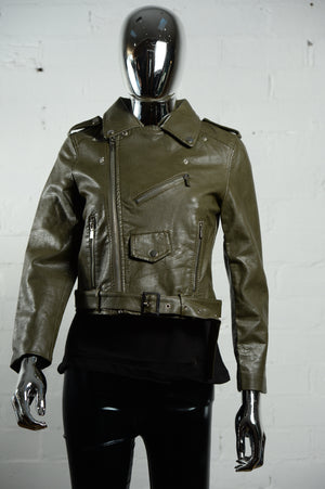 Faux Leather Biker Jacket • Olive