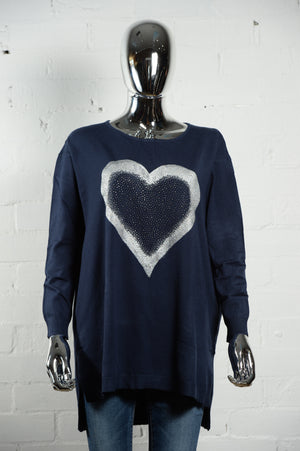 Womens Navy Jumper with Silver Heart