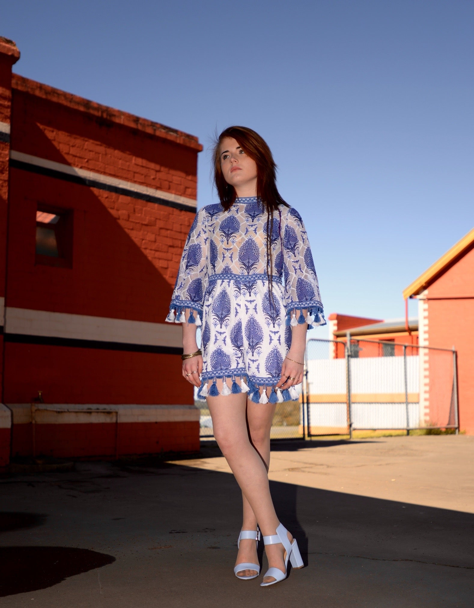 Playsuit • Blue and White Floral lace