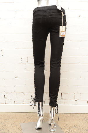 Womens Black Lace Up Jeans