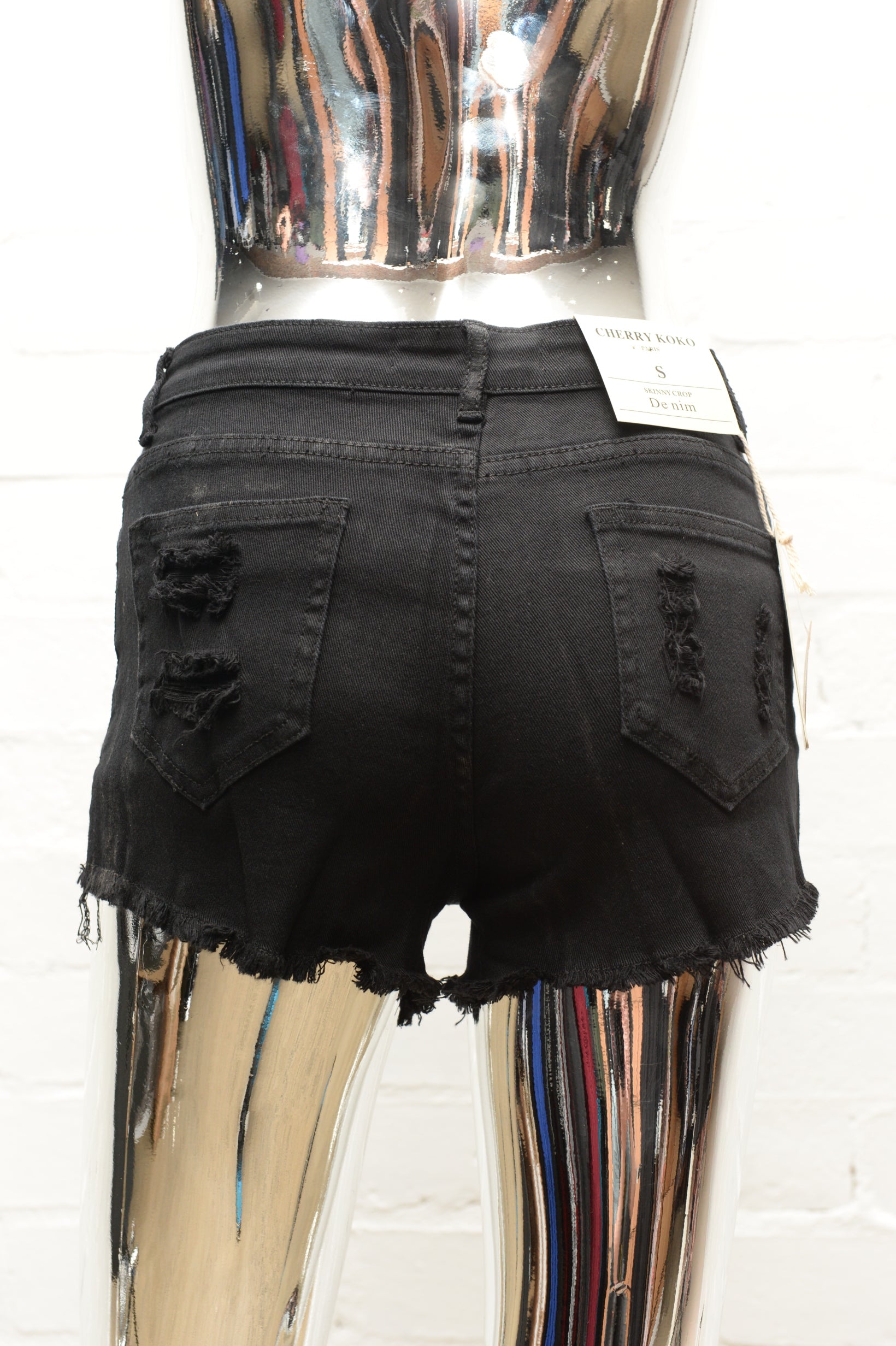 Womens Black Denim Shorts • Distressed