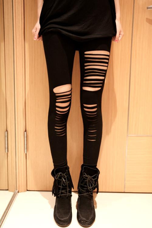 Womens Leggings Black Ripped