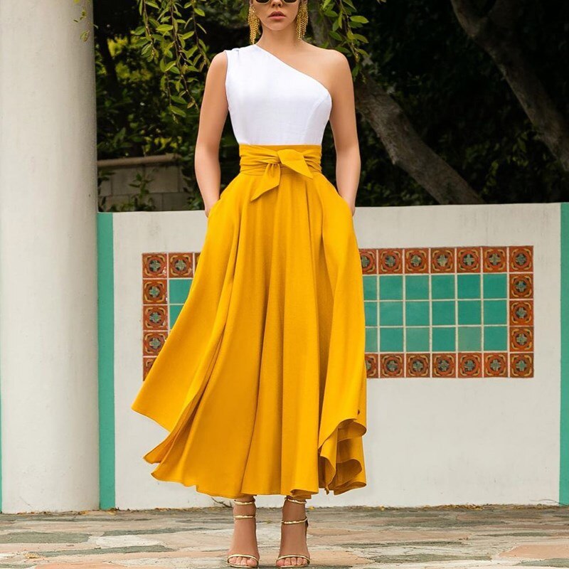 Yellow Chiffon Maxi Skirt Outfit Yellow High Waisted Floor Pleated Chiffon  Skirt- CHIFFON / Top & Skirts
