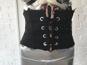 lace up front corset style Black denim Lace up Belt Denim Corset BLACK