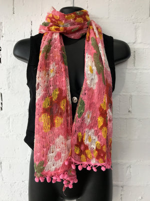 woven Scarf Woven Floral Scarf scarves Pom Pom Trim Alt finery