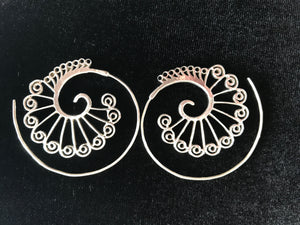 Peacock Spiral Sterling Silver Hoop Earrings