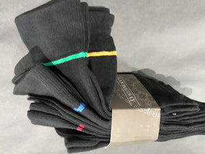 Mens Socks • 5 Pack• Black Crew Socks with Coloured Stripe