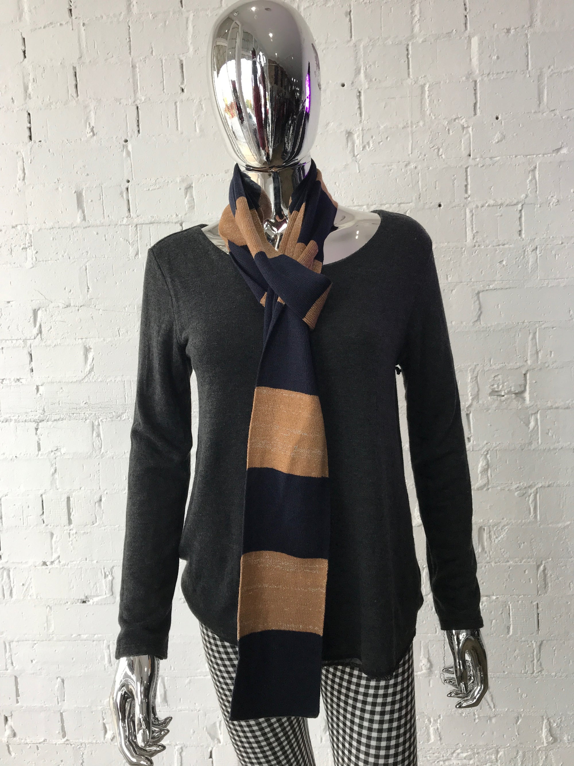 Scarf • Navy and Beige stripe with Gold Fleck