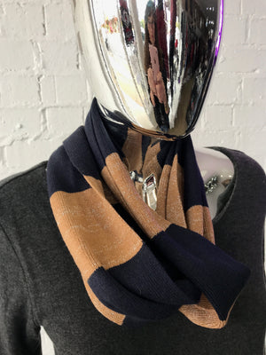 Scarf • Navy and Beige stripe with Gold Fleck