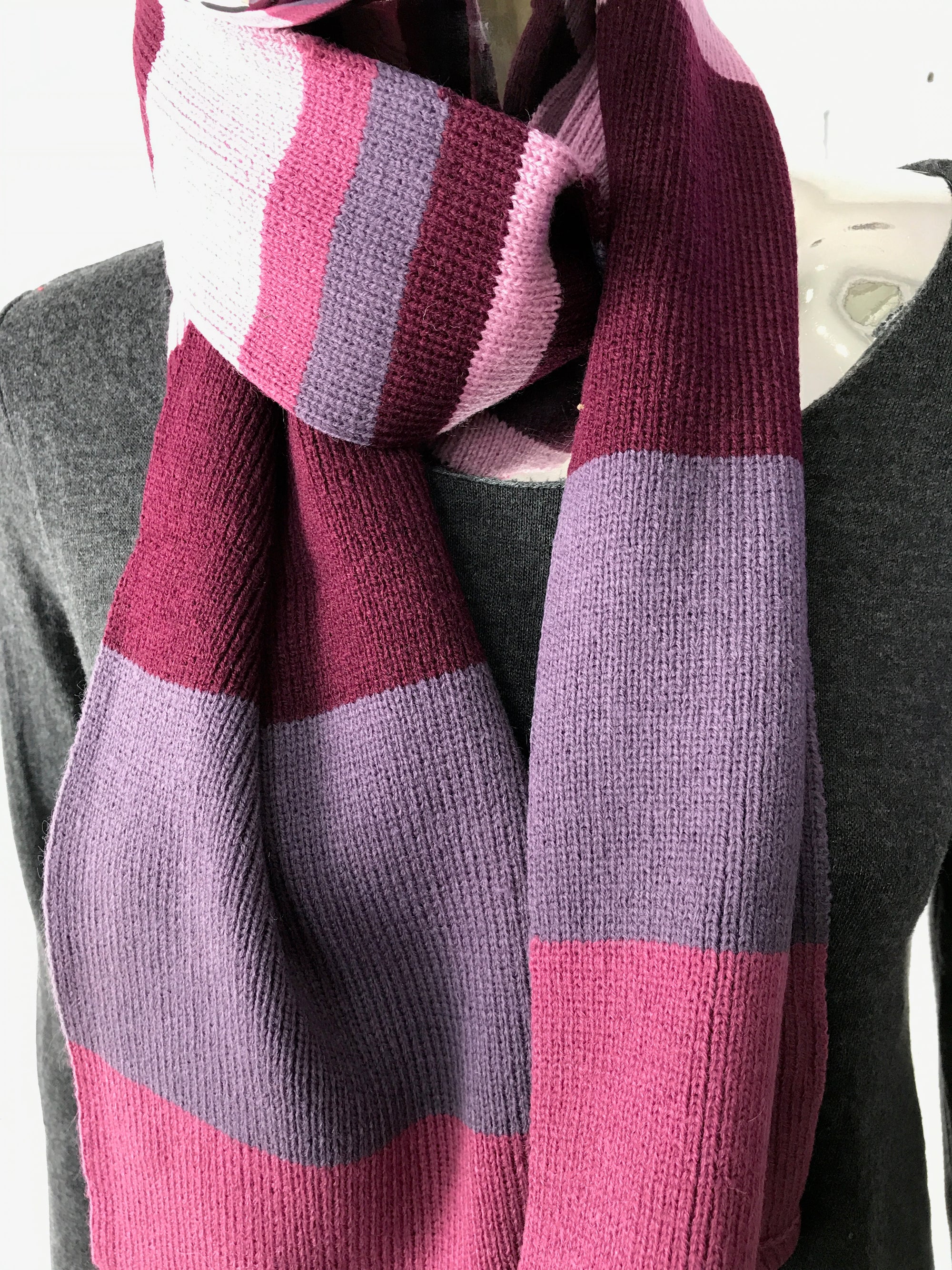 Scarf • Striped Pink and Purple Tone Knit