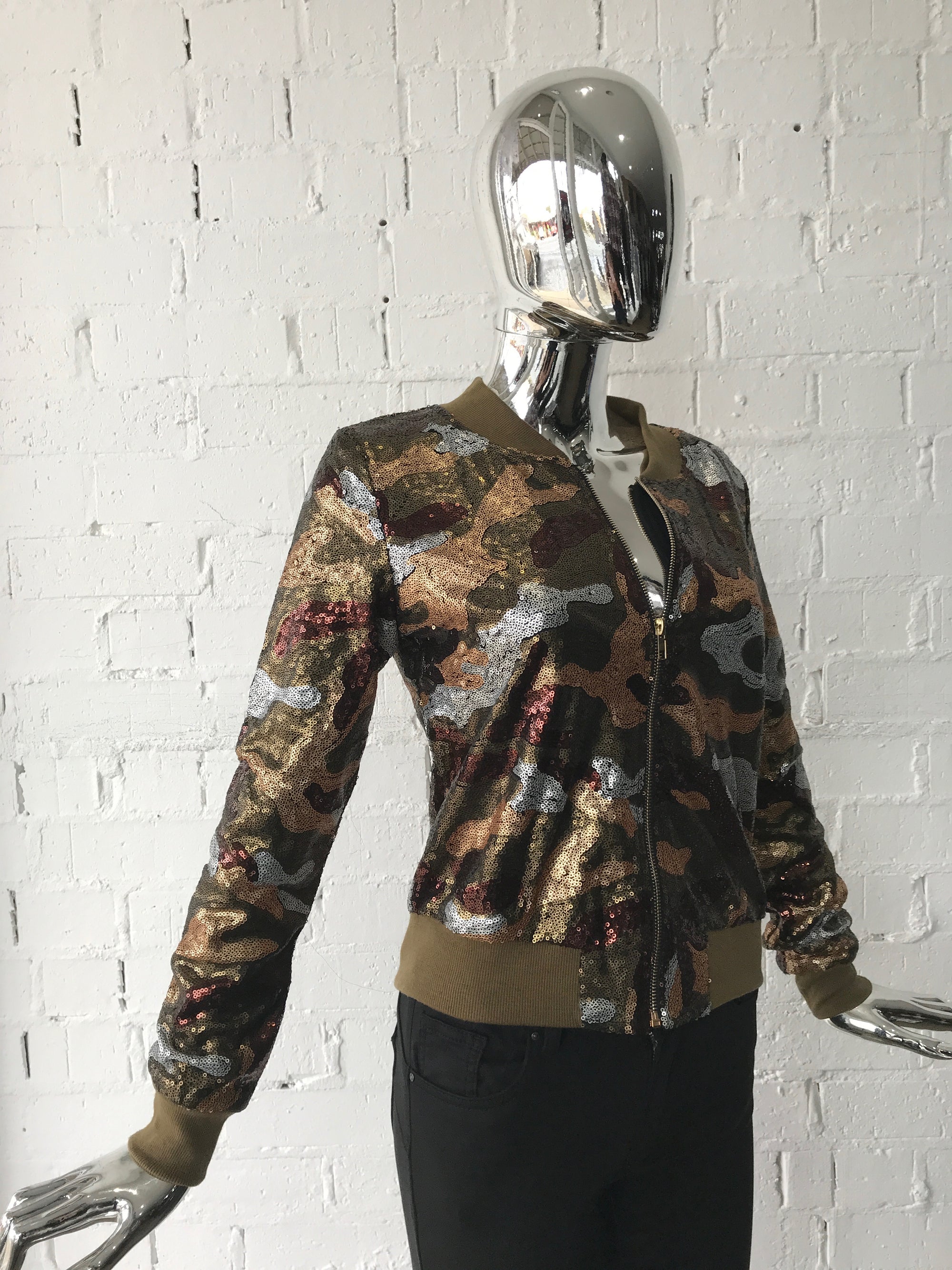 Camo Sequin Bomber Jacket