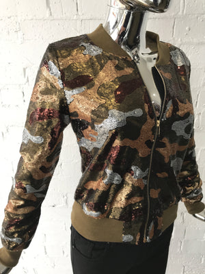 Camo Sequin Bomber Jacket