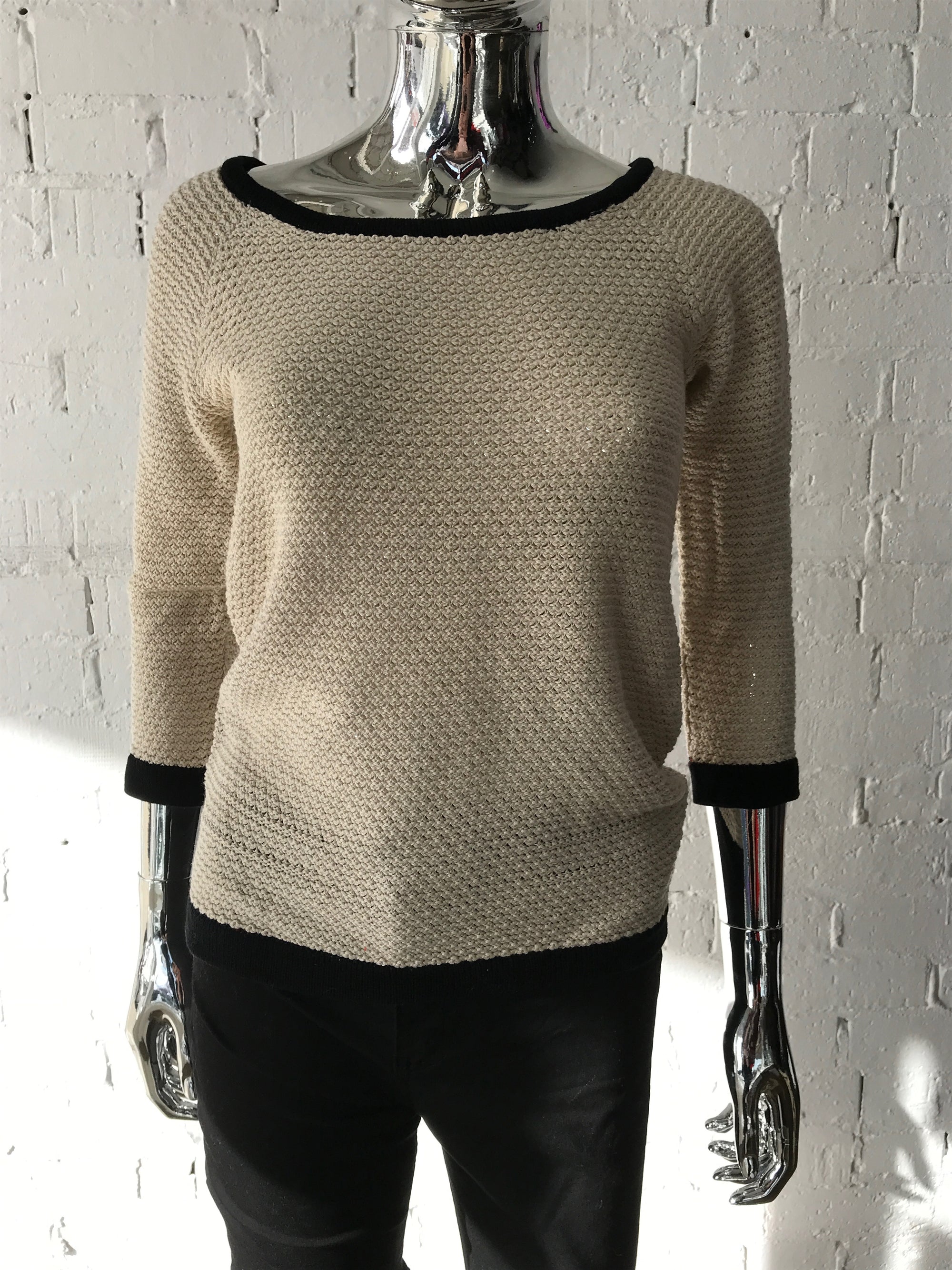 Womens Jumpers • Cream Waffle Knit with Black Rib • M