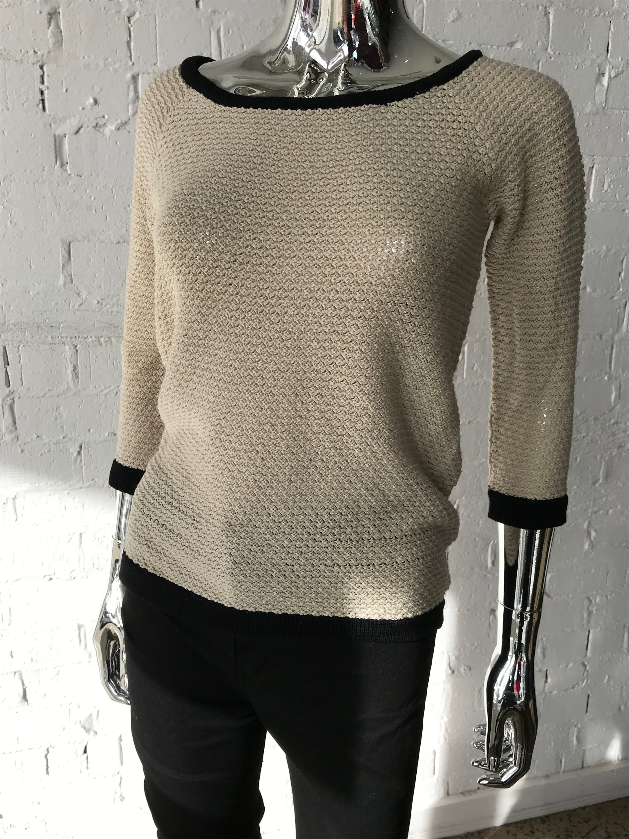 Womens Jumpers • Cream Waffle Knit with Black Rib • M