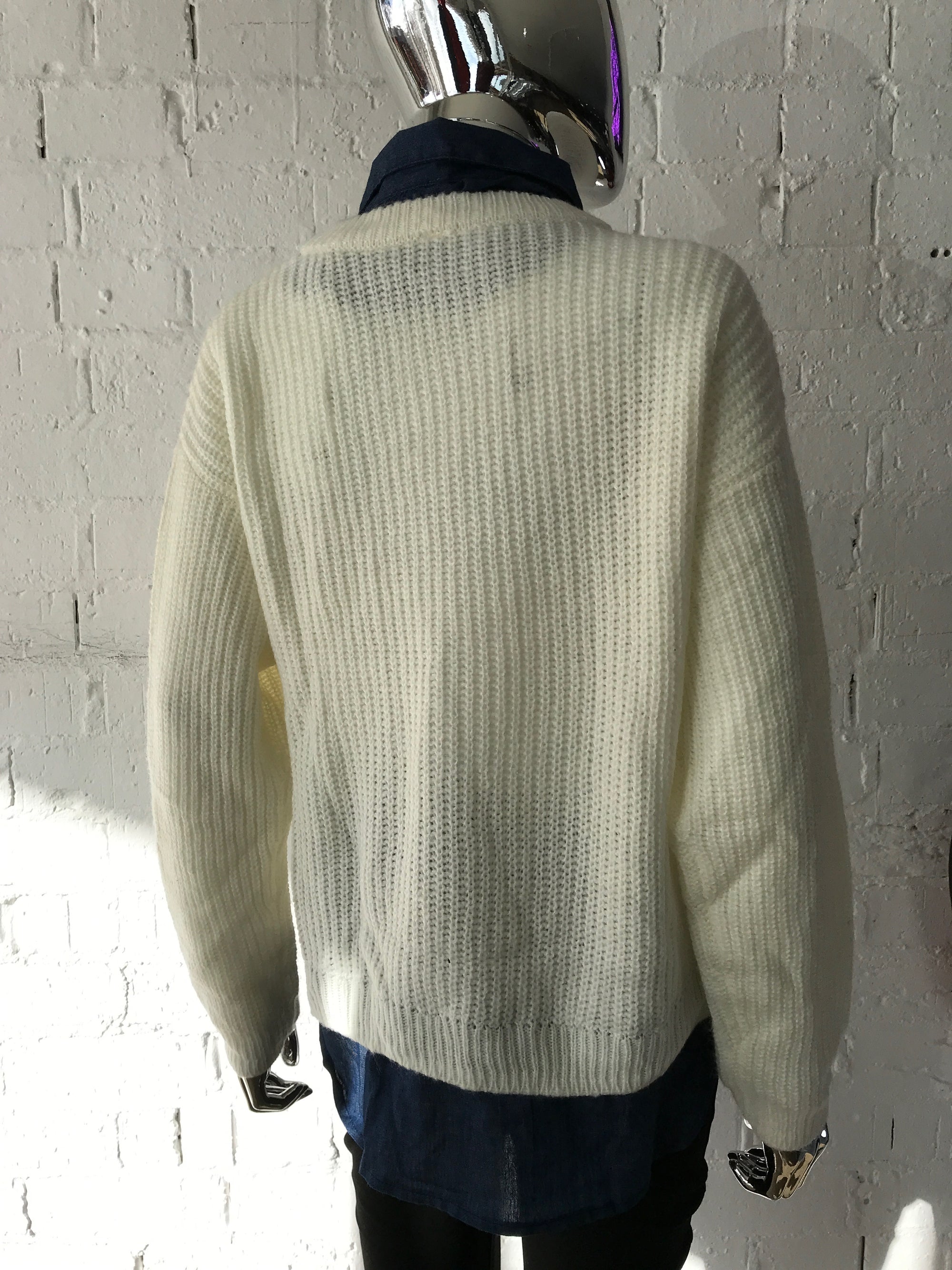 Womens Jumper • Knit with Denim Collar and Hem • M