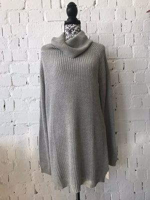 Cable Knit Jumper with Cowl Neck • Grey