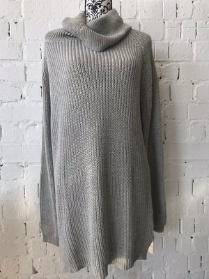 Cable Knit Jumper with Cowl Neck • Grey