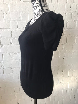 Womens Black Short Sleeve Knit Top