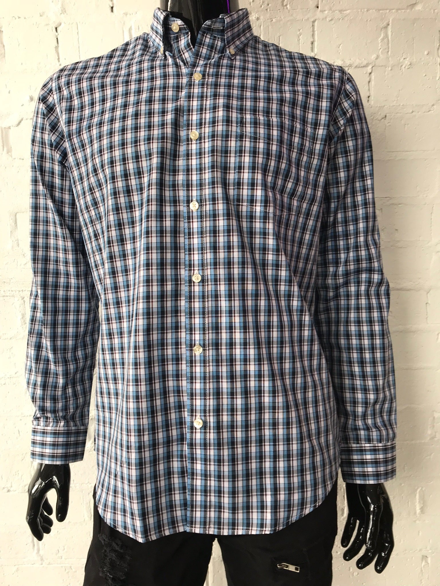 Van Heusen Mens Shirt Blue White Black Check    