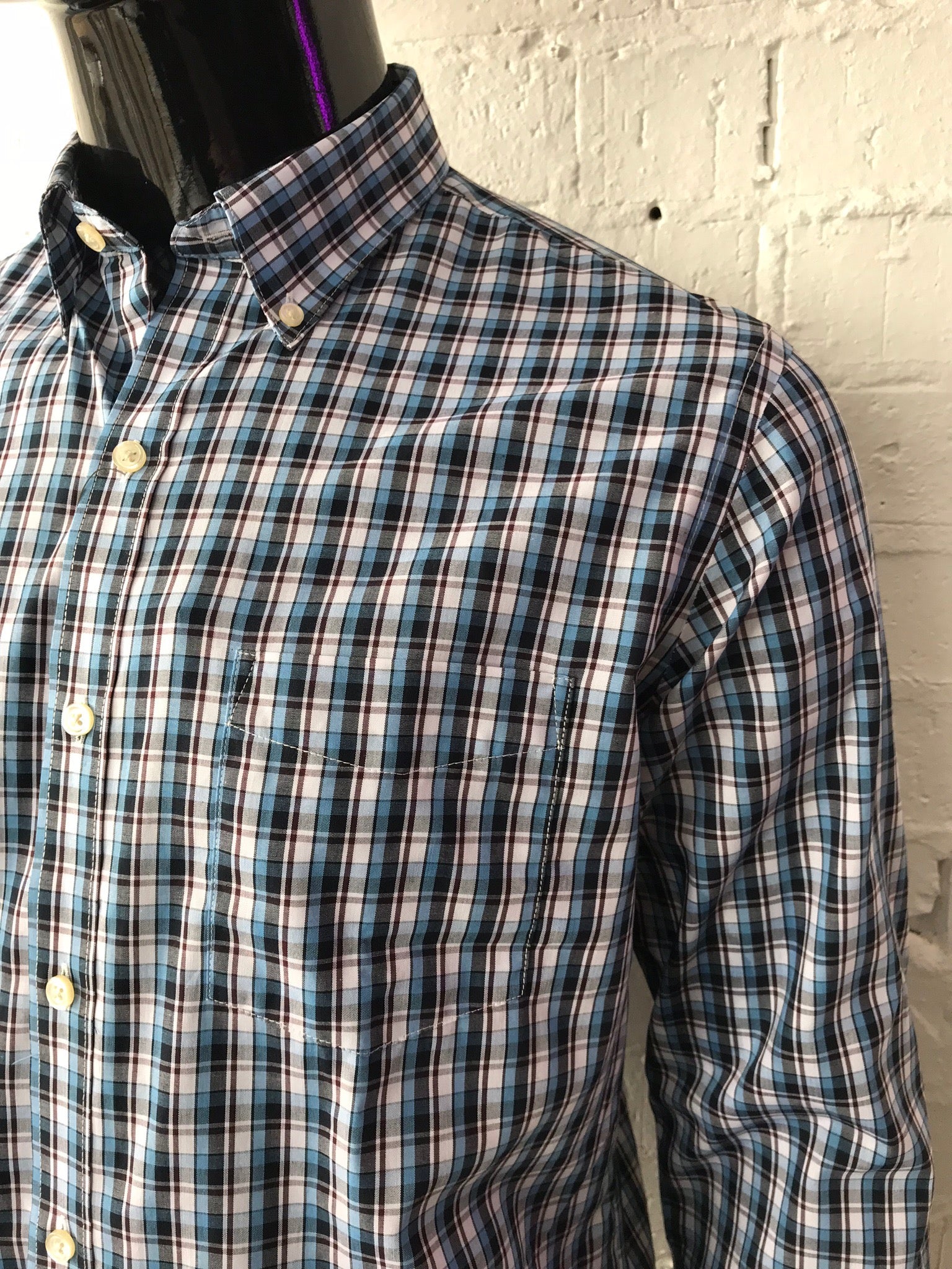 Van Heusen Mens Shirt Blue White Black Check    