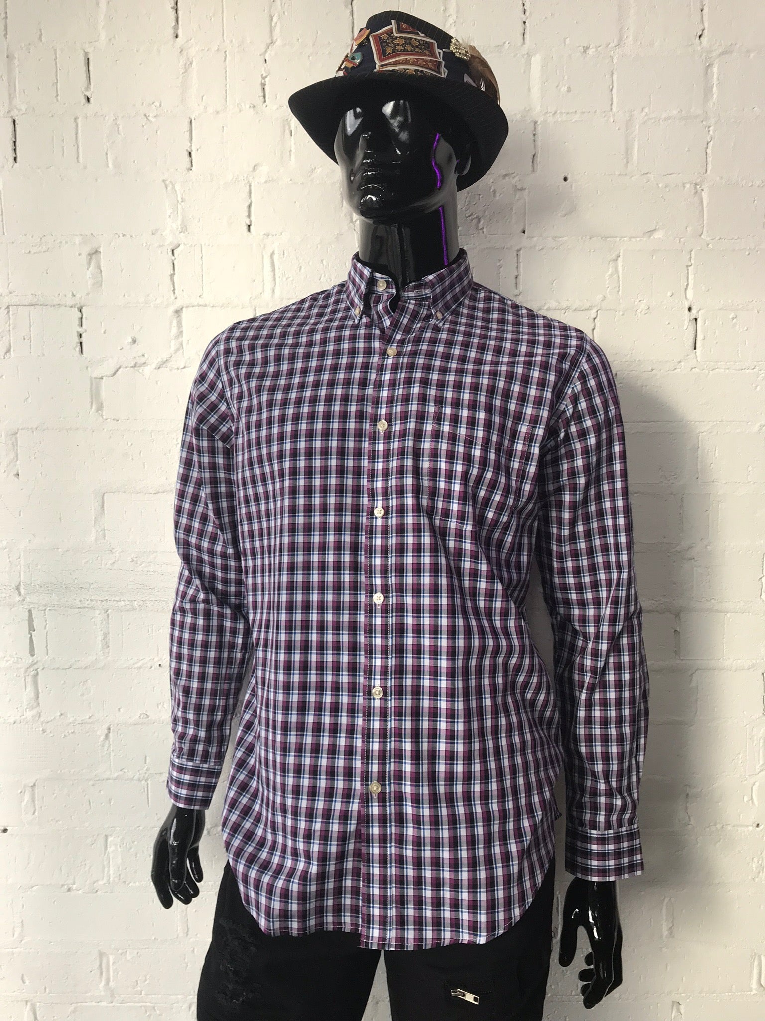 Van Heusen Mens Shirt Purple, Black, Navy and White Check