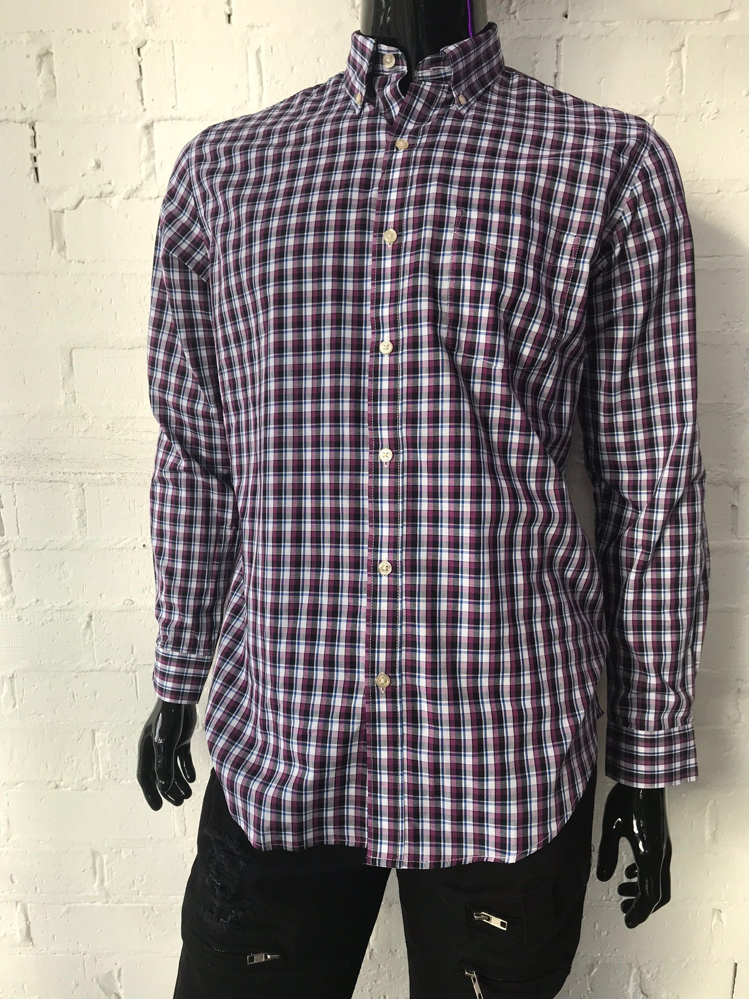 Van Heusen Mens Shirt Purple, Black, Navy and White Check