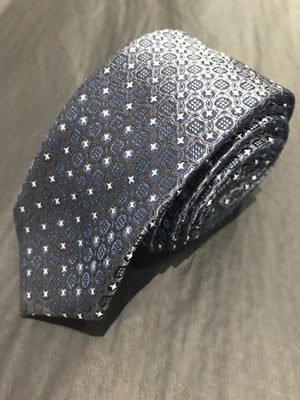 Mens Tie • Silver and Navy Jacquard 