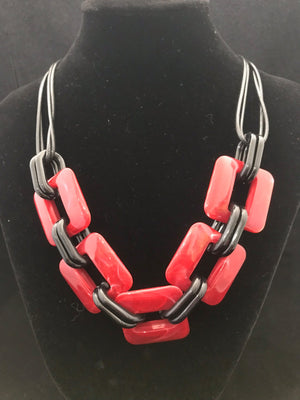 Square Chain Link Necklace • Red and Black