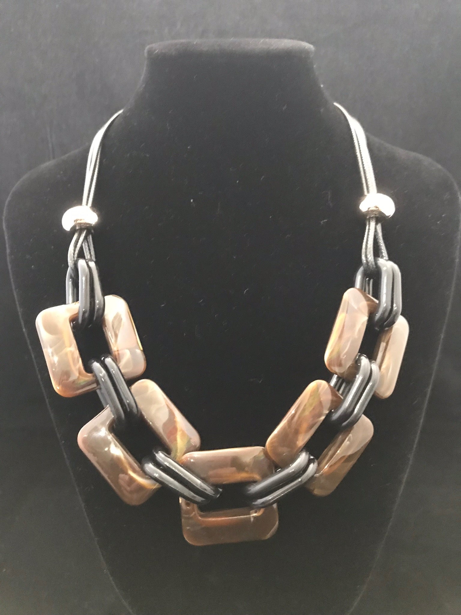 Square Chain Link Necklace • Brown and Black