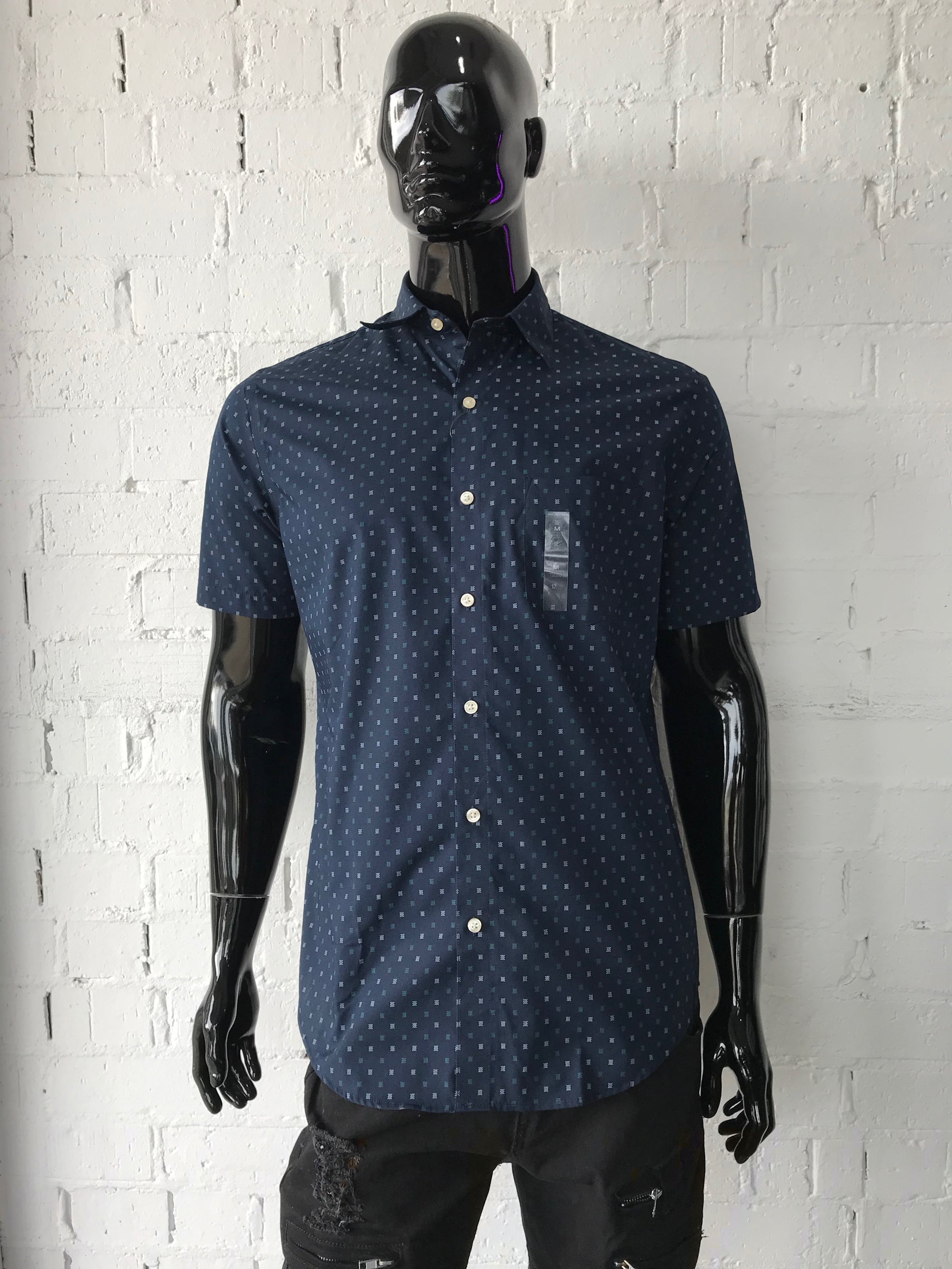 Men's Short Sleeve Shirt • Navy with Square Pattern