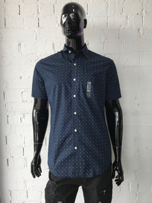 Men's Short Sleeve Shirt • Navy with Square Pattern