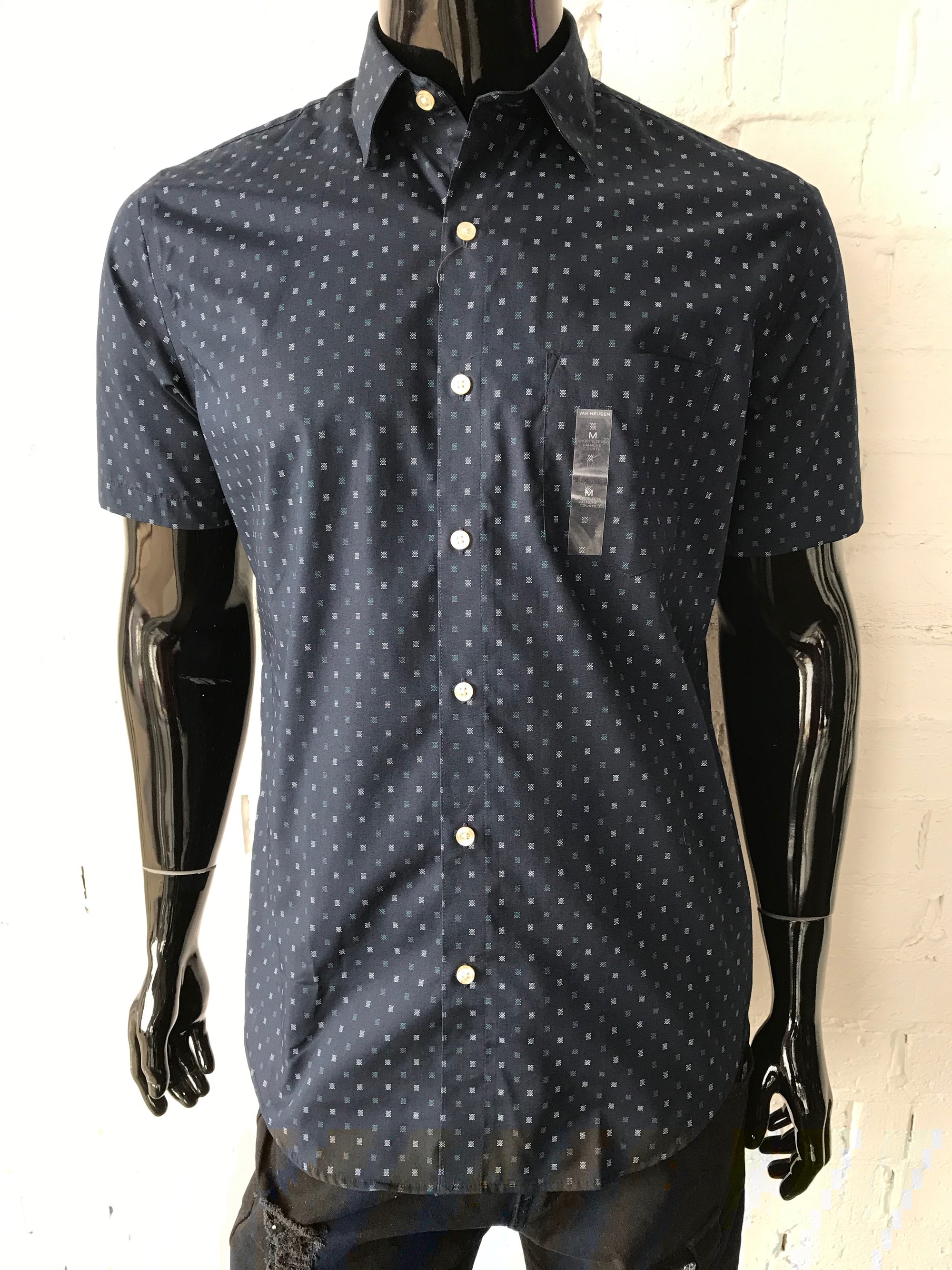 Men's Short Sleeve Shirt • Navy with Square Pattern