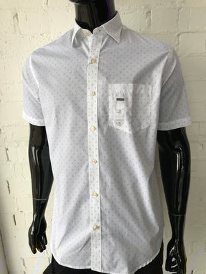 Van Heusen Mens Short Sleeve Shirt • White with Square Pattern