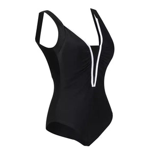 Women's Bathers • Black One Piece • White stripe detail