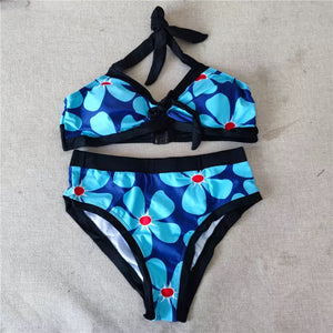 Bathers • Black with Blue Hibiscus Flowers Bikini Swimsuit