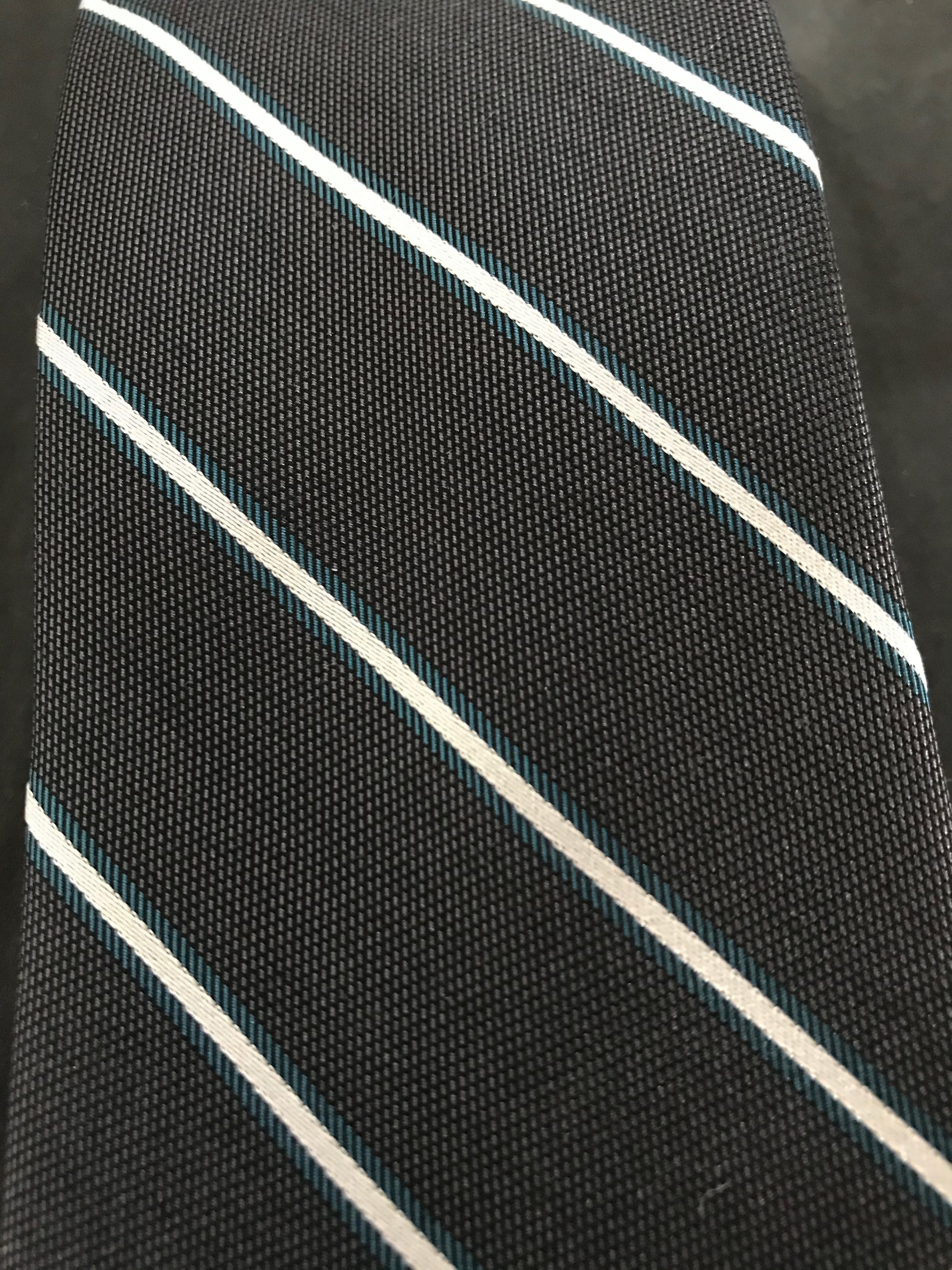 Tie • Grey with White and Green Stripes • Van Heusen