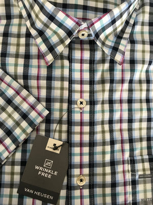 Van Heusen Mens Short Sleeve Shirt • Blue, Purple and Navy Plaid and Green, Blue and Black Plaid