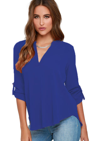 Womens V Neck Chiffon Blouse • Royal Blue