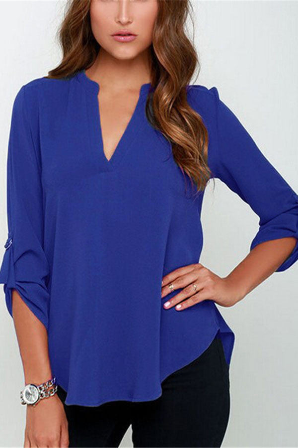 Womens V Neck Chiffon Blouse • Royal Blue