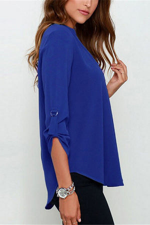 Womens V Neck Chiffon Blouse • Royal Blue