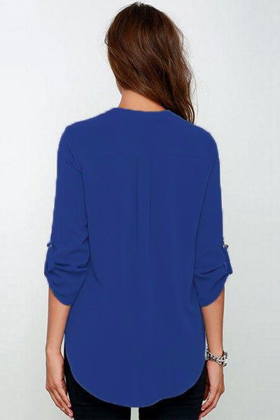 Womens V Neck Chiffon Blouse • Royal Blue