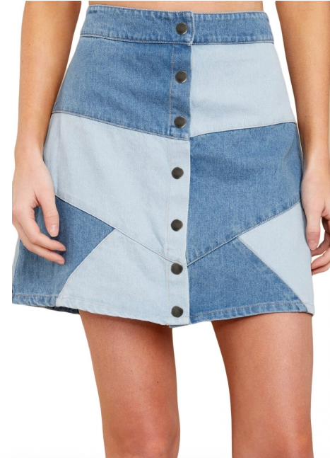 Womens Patch Denim A Line Skirt 